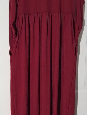 Dearcase Women's Burgundy Long Sleeve Maxi Dress with Pockets size 2XL